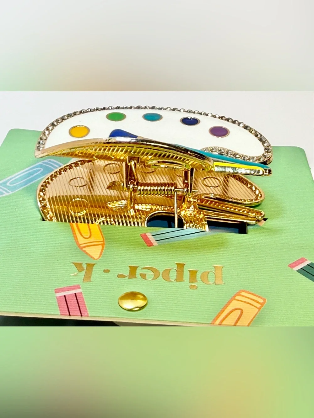 Piper K Paint Palette Claw Hair Clip Gold Crystal Multicolor Luxury New With Tag